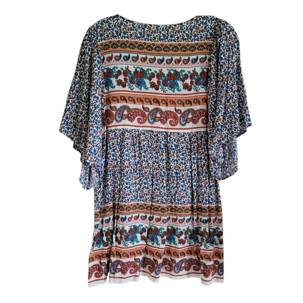 Jodifl Floral Boho‎ Top Small Rayon Flutter Sleeve Tassels Fits Up To Medium - Picture 2 of 7